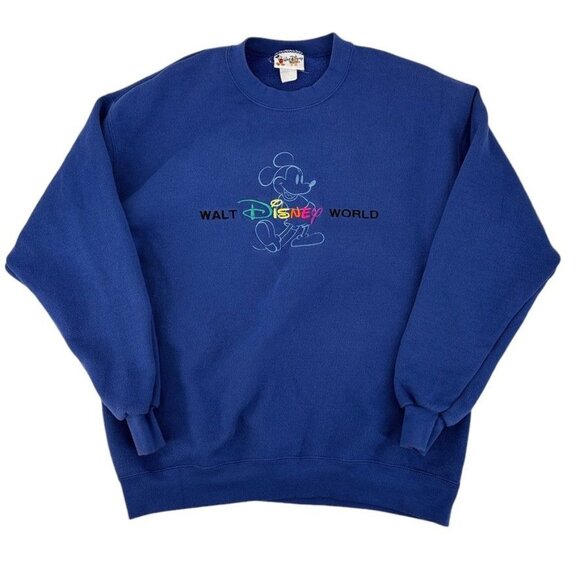 Walt Disney World Mickey Mouse XL Crewneck Sweater Royal Blue Vintage - Picture 1 of 10